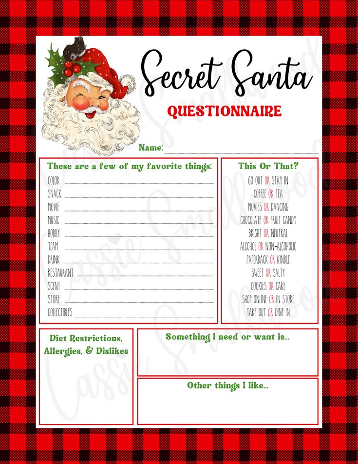 Free printable Secret Santa questionnaire for coworkers, friends group or family including this or that questions, favorite things and dislikes. Secret Santa Survey Free Printable, Secret Santa Survey Questions, Gift Questionnaire For Friends, Christmas Secret Santa Questions, Secret Santa Forms For Coworkers, Secret Santa Questionnaire For Coworkers Free Printable Free, Free Printable Secret Santa Wish List, Secret Santa Questionnaire For Coworkers Free Printable, Secret Santa Questionnaire Free Printable