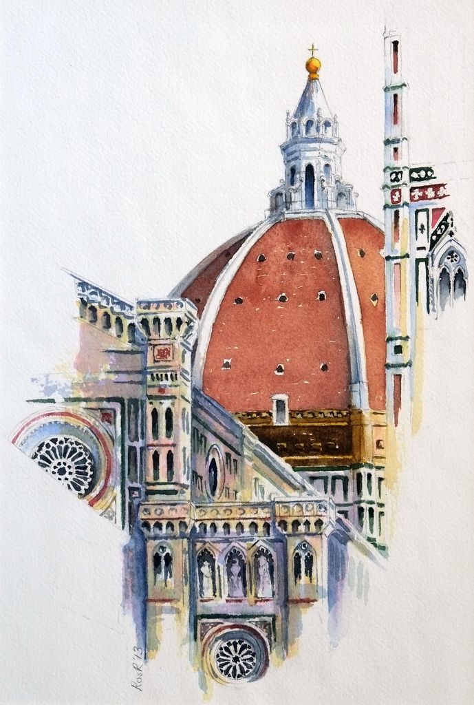 a painting of a building with a dome