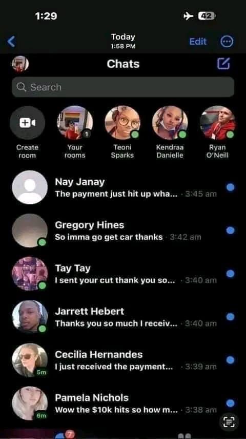 an iphone screen with several chats on it