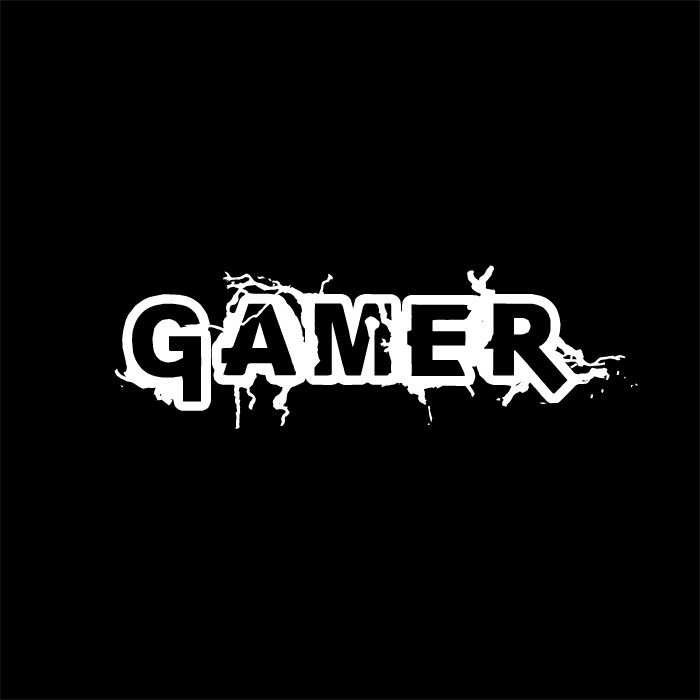 the word gamer written in white ink on a black background with paint splatters