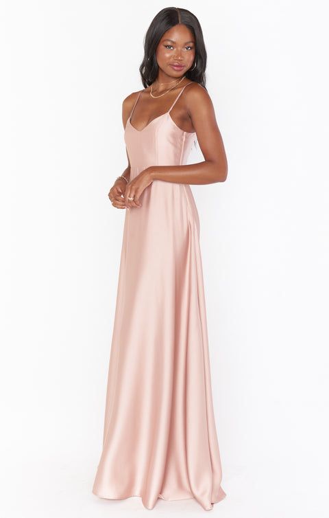 The Faith Maxi Dress has raised the bar for elegant bridemaids. This stunning maxi has a fitted bodice that hits at the top of your waist allowing the dramatic sweep of her full skirt to flatter as you walk. Trust us when we say, you gotta have Faith! Pale Pink Bridesmaid Dresses, Light Pink Bridesmaids, Light Pink Bridesmaid Dresses, Dress Rose Gold, How Many Bridesmaids, Pastel Bridesmaid Dresses, Blush Pink Bridesmaids, Dress Satin Bridesmaid, Pink Satin Dress