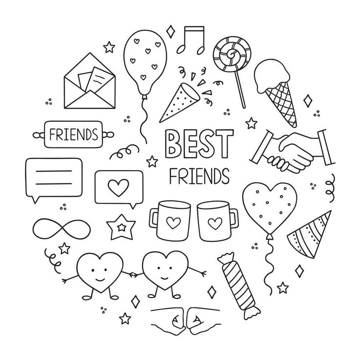 the best friends circle with hand drawn doodles and icons in black and white on a white background