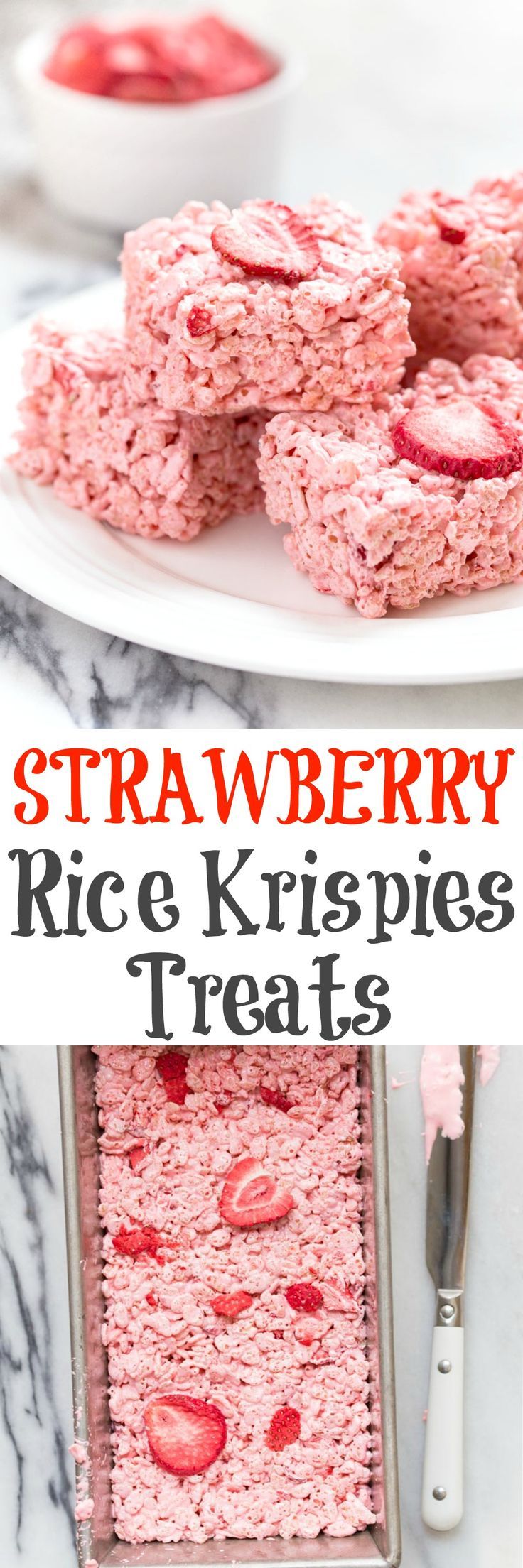 strawberry rice krispies treats on a white plate