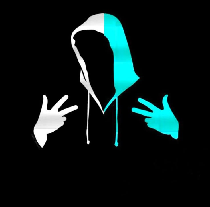 two hands reaching out towards each other in front of a black background with blue and white hoodie