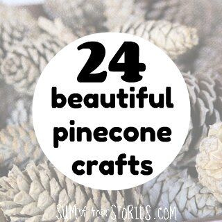 pinecone crafts with the words 24 beautiful pinecone crafts in black and white