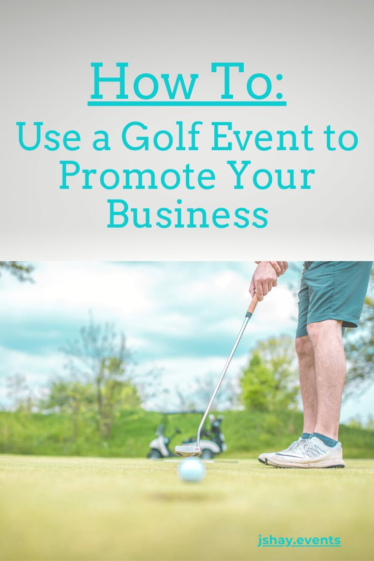 a man hitting a golf ball with the words how to use a golf event to promote your business