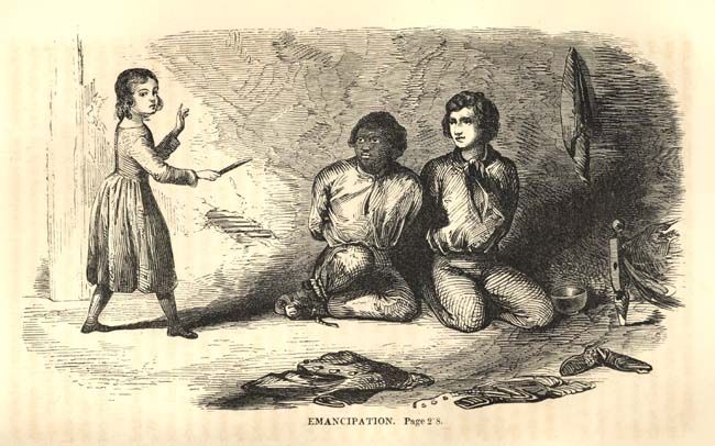 an old drawing of three people sitting on the ground with one holding a stick and another standing