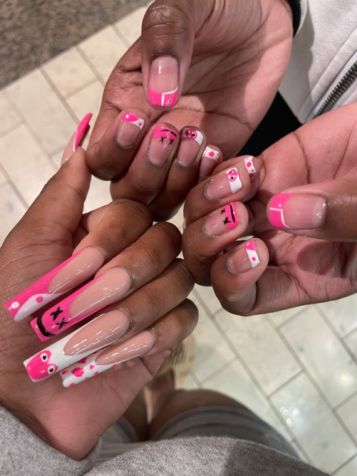 🏳️‍🌈 Fem And Stud Matching Nails, Pink Nails For Men, Matching Nails With Stud Girlfriend, Couple Nails Matching Black, Matching Nails For Lesbian Couples, Him And Her Matching Nails, His And Her Nail Designs, Matching Nail Sets For Couples, Lesbian Matching Nails