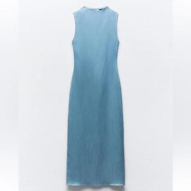 New With Tag Zara S/S 2024 Collection Round Neck Sleeveless Dress. Back Hidden In-Seam Zip Closure. Blue / Gray 4387/058 Outer Shell 100% Polyester Which Has At Least: Outer Shell 100% Rcs-Certified Recycled Polyester Certified Materials Clothing Care Guide Machine Wash Max. 30c/86f Delicate Cycle Do Not Use Bleach / Whitener Do Notiron Do Not Dry Clean Do Not Tumble Dry Blue Zara Sleeveless Dress For Spring, Blue Sleeveless Zara Dress For Spring, Sleeveless Stretch Maxi Dress By Zara, Sleeveless Blue Midi Dress By Zara, Blue Sleeveless Midi Dress By Zara, Zara Denim Blue Midi Length Dress, Zara Blue Fitted Denim Dress, Zara Blue Sleeveless Midi Dress, Spring Blue Zara Denim Dress