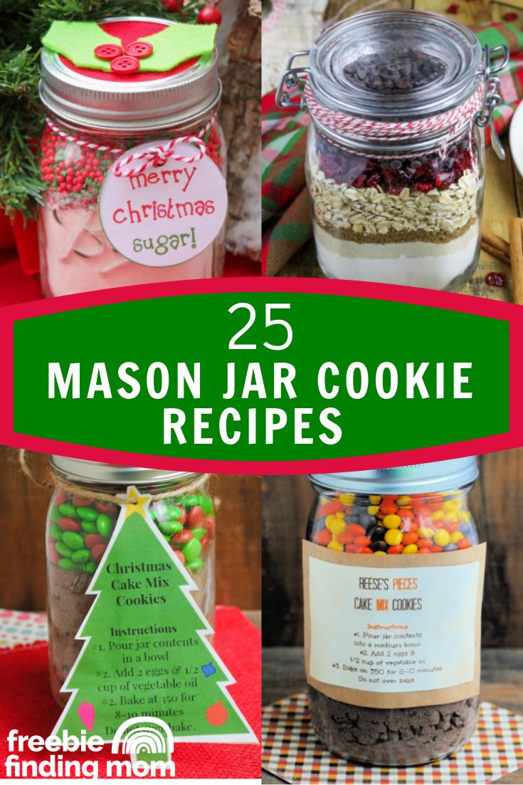 mason jar cookie recipe with the title overlay reads 25 mason jar cookie recipes for christmas