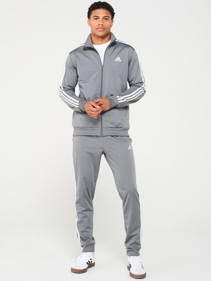 Adidas sportswear 3 stripe tricot tracksuit size & fit true to size - order your usual size loose fit - cut for Track Suits Men, Track Suits, Suits Men, Track Suit Men, Suit Men, Man Child, Track Suit, Adidas Sportswear, Grey Background