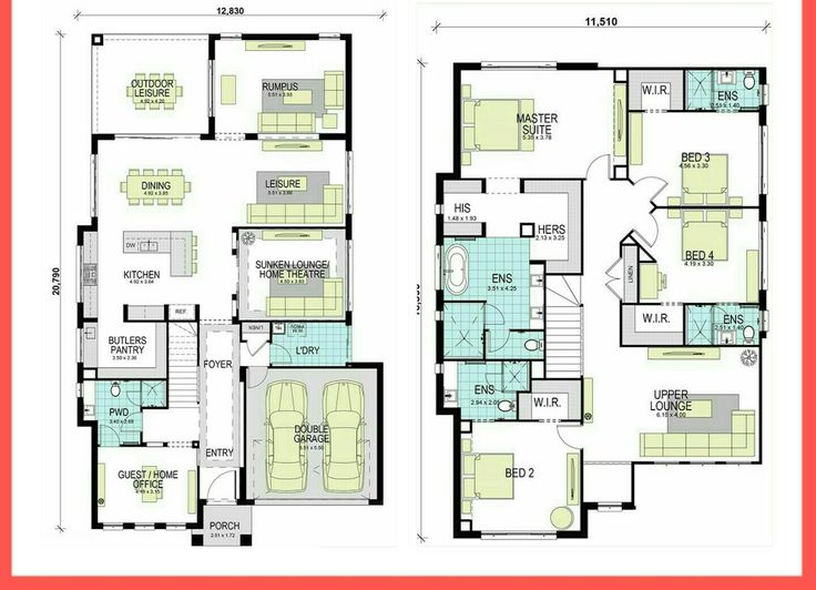 two story house plans are shown in this image