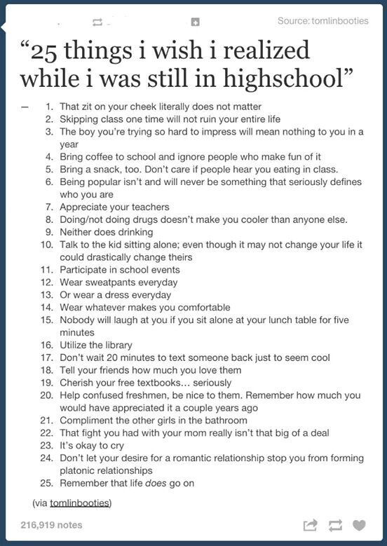 the 25 things i wish i related while i was still in highschool