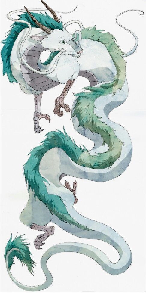 a drawing of a green and white dragon