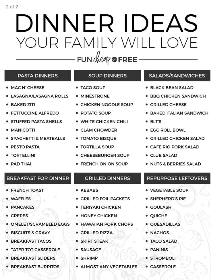 the dinner menu for family will love