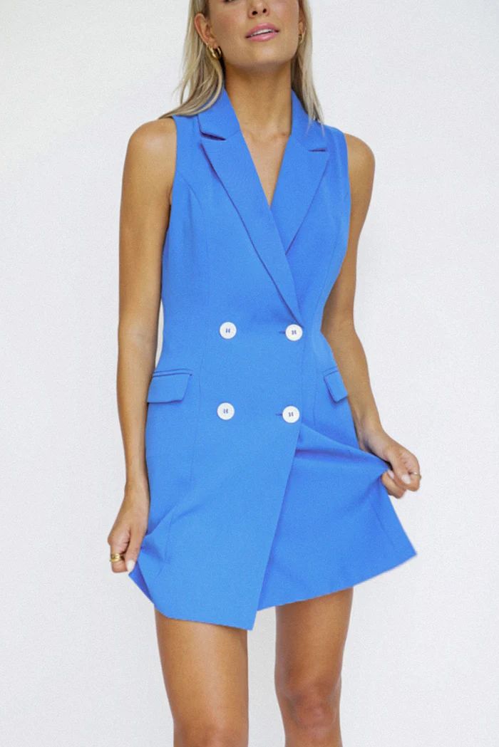 Liv Sleeveless Blazer Dress — French Blue – Yellow The Label Sleeveless Blazer Dress Outfits, Blazer Dress Outfits Party, Suit Dress Women, Sleeveless Blazer Dress, Blue Blazer Dress, Blazer Dress Outfits, Fun Outfits, Cute Work Outfits, Sleeveless Blazer