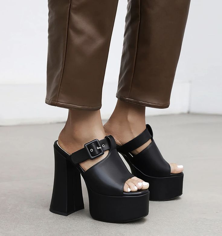 Platform Mules, Fall Shoes, Trending Shoes, Vegan Leather, Fall Outfits, Heel Height, Wedges, Slip On, Buckle