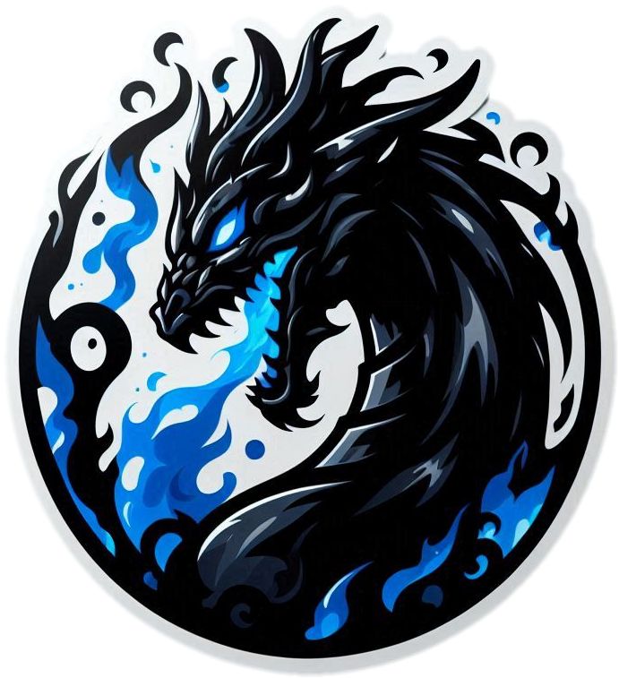 a black and blue dragon is in the middle of a circle