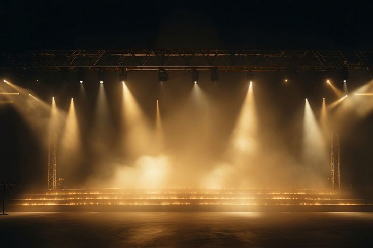 an empty stage with several spotlights on it