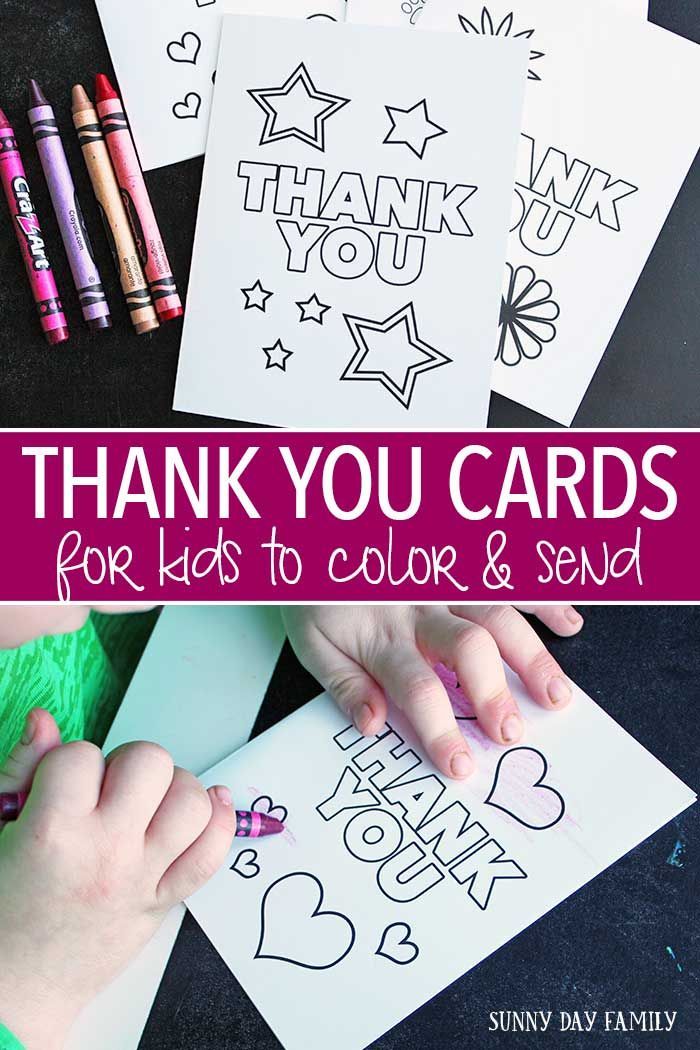 thank you cards for kids to color and send with crayon pencils on the table