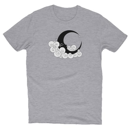 a gray t - shirt with the letter c on it and clouds in the background