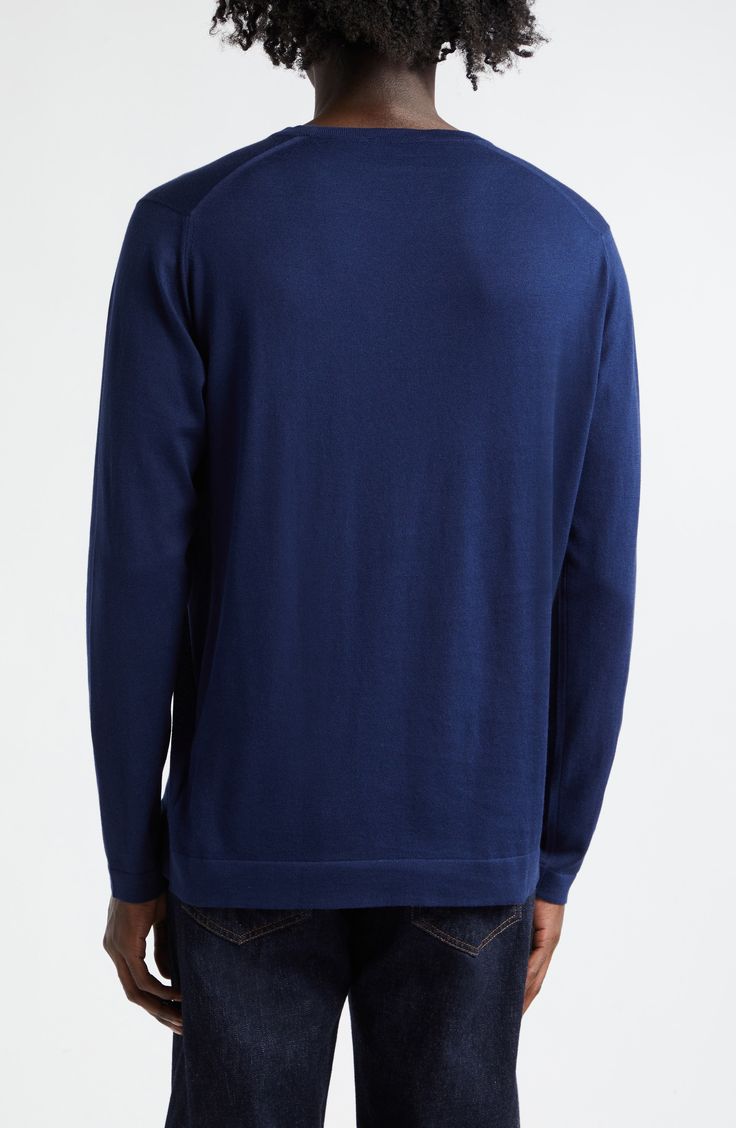 The English label's commitment to understated luxury informs the design of this crewneck sweater knit from supremely soft cotton yarn. 27 1/2" length (size Medium) Crewneck Long sleeves with ribbed cuffs 100% cotton Machine wash, dry flat Made in the UK Designer Clothing Relaxed Fit Crew Neck Fine Knit Cardigan, Relaxed Fit Fine Knit Crew Neck Cardigan, Crew Neck Cotton Cardigan With Ribbed Cuffs, Classic Knit Sweatshirt With Ribbed Collar, Cotton Crew Neck Cardigan With Ribbed Cuffs, Cotton Cardigan With Ribbed Cuffs And Crew Neck, Classic Crew Neck Polo Sweater With Ribbed Cuffs, Classic Polo Sweater With Crew Neck And Ribbed Cuffs, Crew Neck Merino Wool Sweater With Double-needle Sleeve