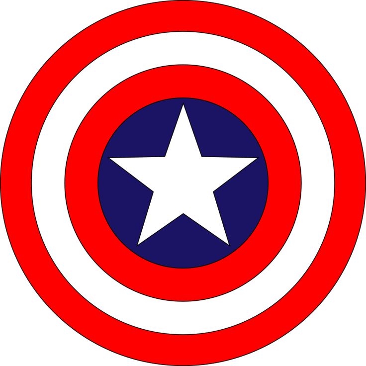 the captain's shield is red, white and blue with a star on it