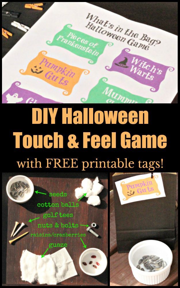 the halloween touch and feel game with free printable tags is perfect for kids to make