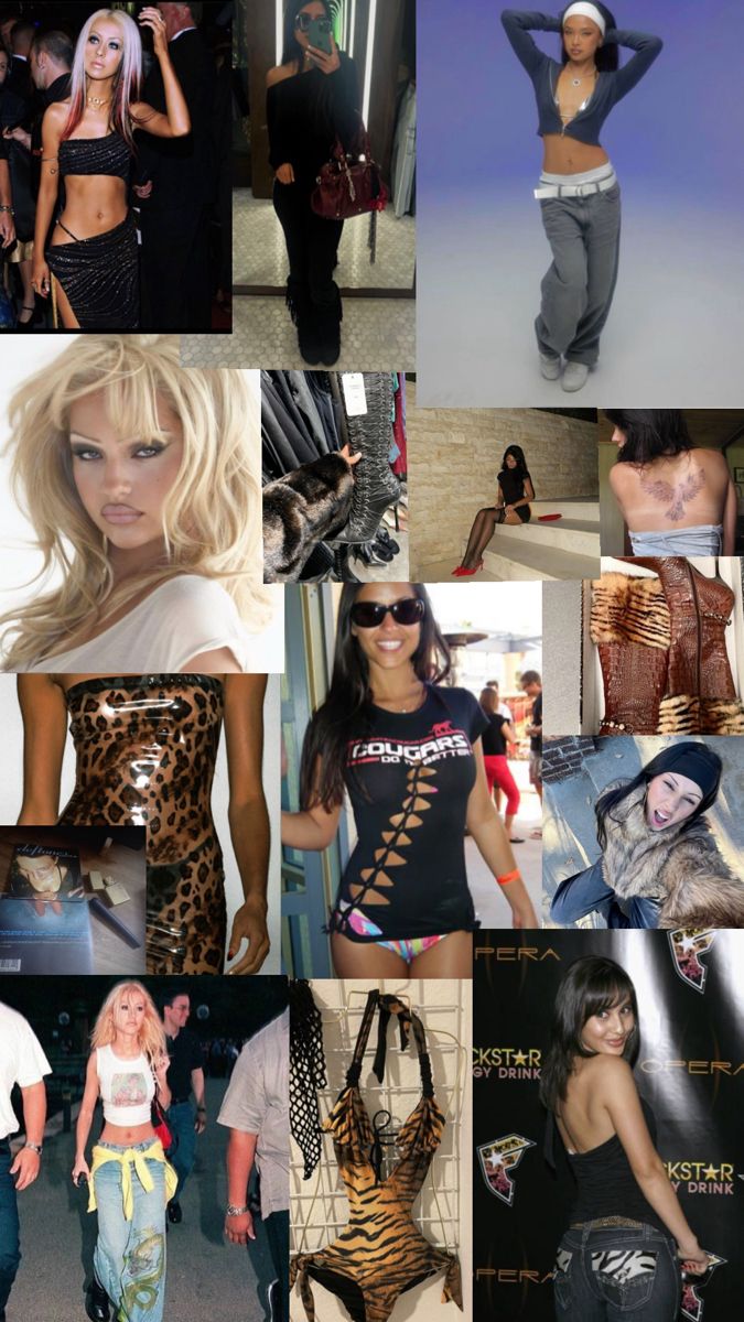 many different pictures of women in various outfits and hair styles, all showing the same woman's body