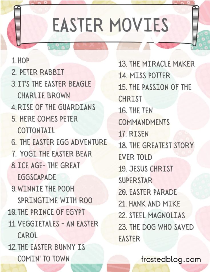 an easter movie list with eggs and other things to do in the box on it