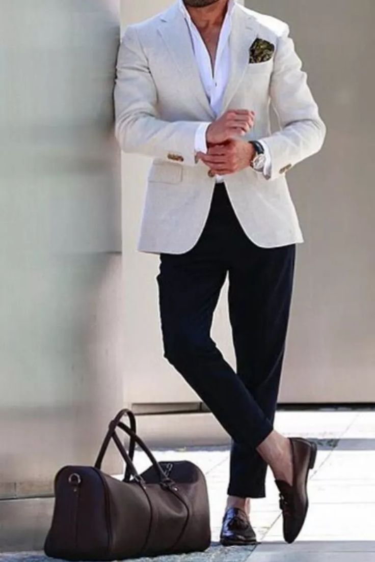 Men Linen Suit Ivory Blazer Black Pant Groom Tuxedo Party Prom Casual Custom | eBay Mens White Suit, Linen Suits For Men, Stylish Mens Suits, Blazer Outfits Men, Mens Fashion Blazer, Mens Fashion Smart, Traje Casual, Cotton Shirts For Men, Fashion Suits For Men