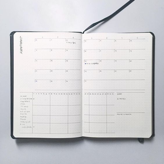 an open planner book sitting on top of a table