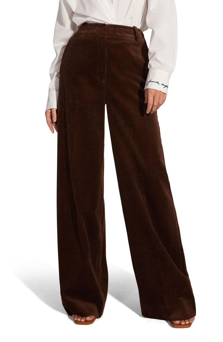 Favorite Daughter The Lana High Waist Wide Leg Corduroy Pants | Nordstrom Fall Plaid Pants, Dark Academia Wardrobe, Wide Leg Corduroy Pants, Popular Jeans, Dark Academia Outfits, Bright Sweater, Dark Academia Outfit, Academia Outfits, Pant Trends