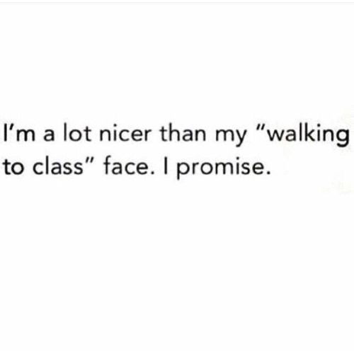 the text reads, i'm not nicer than my walking dog to class face prom