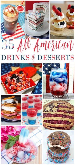 all american drinks and desserts collage with the words, 25 all american drinks and desserts