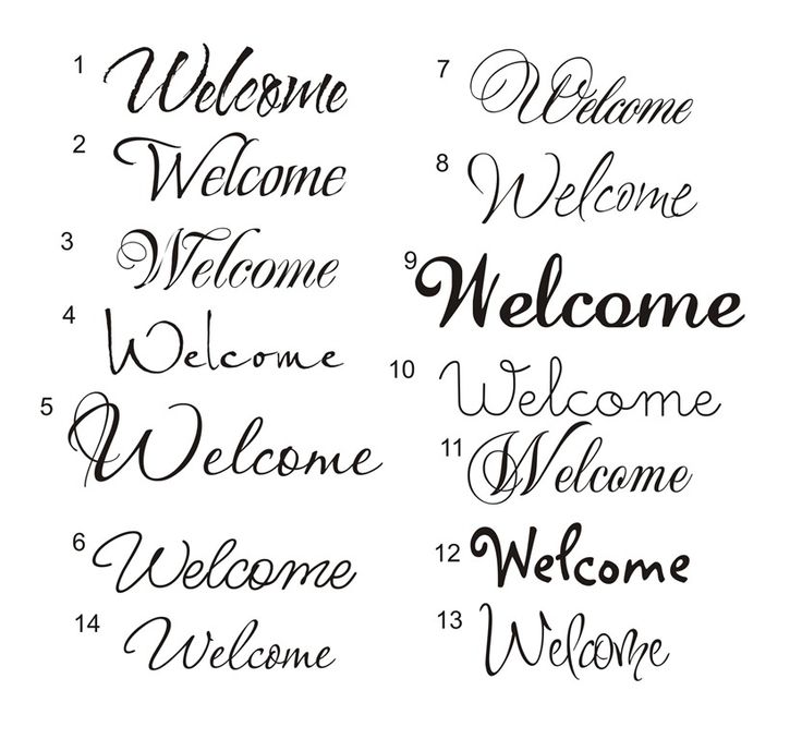 the words welcome and welcome written in cursive writing on white paper with black ink