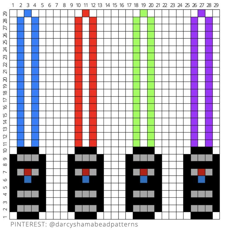 the star wars pattern is shown with different colors and numbers on each side, as well as an image of lightsabes