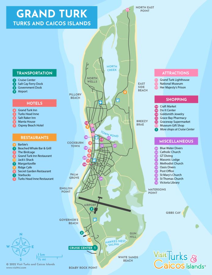 a map of the grand turk towns and cayos islands