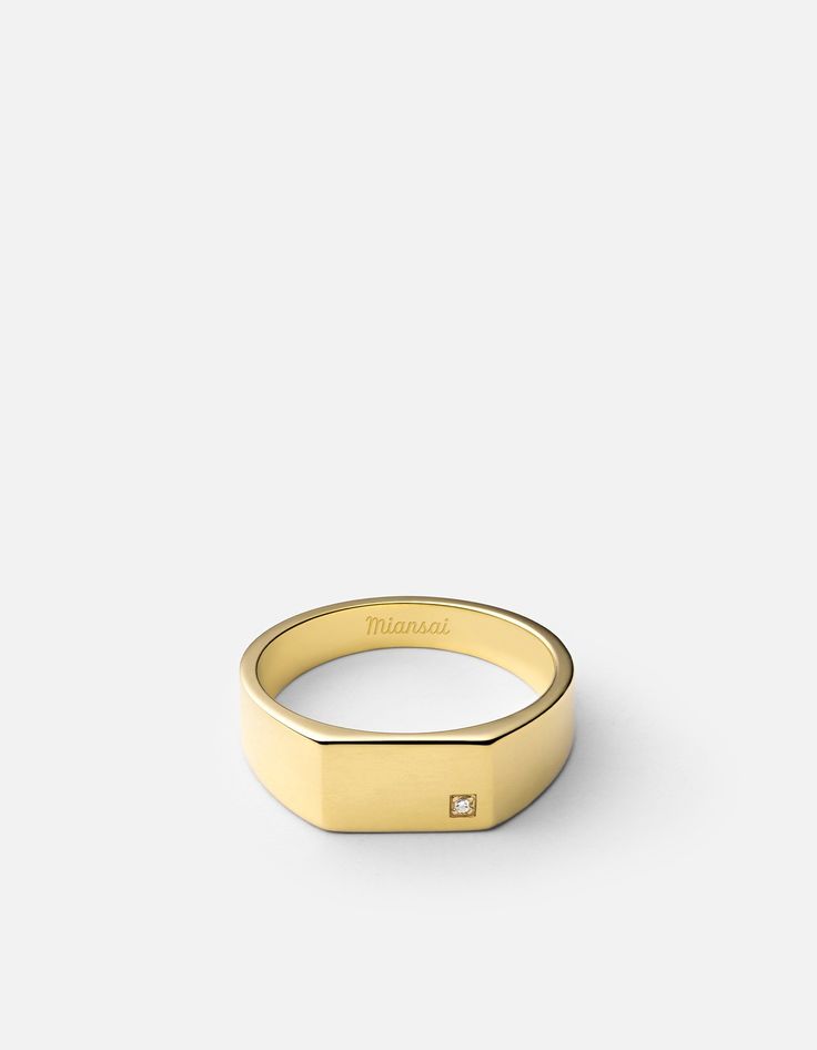 Our Geo Signet Ring is an exploration of the endless shapes around us. We reworked the classic circular signet style through the use of a three dimensional shape, the rectangular prism. This sleek, low-key design was made with the modern minimalist in mind. Available in gold vermeil or 14k yellow gold, enhanced with a diamond. Our diamonds are conflict free ethically sourced. [tab]Specifications[/tab]Base Metal Gold Vermeil: Sterling Silver Base Metal 14k Gold: 14 Karat Yellow GoldPlating Gold V Rectangular Prism, Mens Designer Jewelry, Polished Man, Mens Rings Fashion, Mens Gold Jewelry, Signet Ring Men, Mens Gold Rings, Gold Signet Ring, Engagement Rings For Men