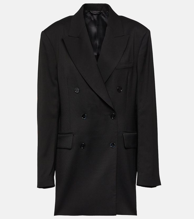 Double-breasted blazer in black - Acne Studios | Mytheresa Sleek Notch Lapel Blazer Dress For Business, Sleek Tailored Blazer Dress With Suit Collar, Tailored Sleek Blazer Dress With Suit Collar, Sleek Business Blazer Dress With Suit Collar, Sleek Blazer Dress With Suit Collar For Business, Formal Structured Double-breasted Blazer, Chic Business Blazer Dress With Pressed Crease, Tailored Sleek Structured Blazer Dress, Double-breasted Tuxedo Blazer For Workwear