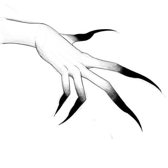 a black and white drawing of a hand reaching out to touch something with its fingers