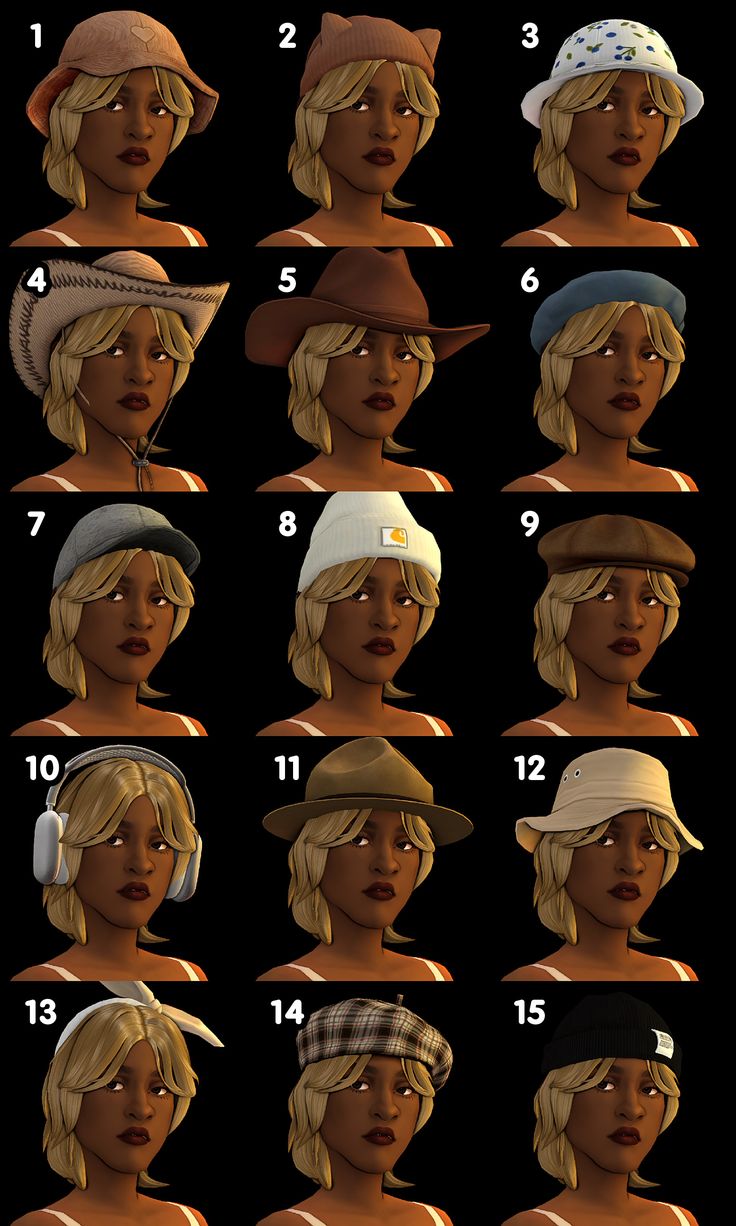 many different hats are shown in the same style and color as well as numbers on each hat