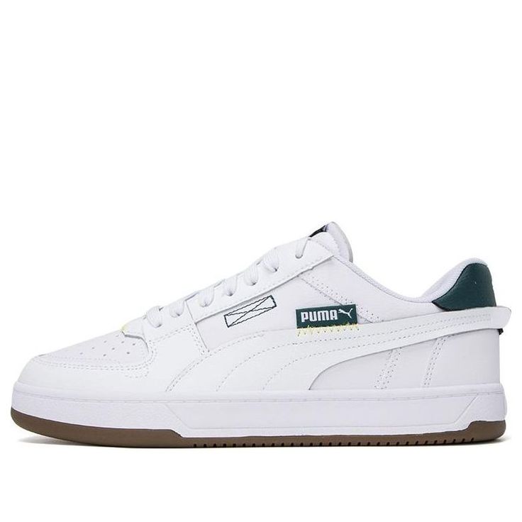 PUMA Caven 2.0 'White And Green' 392332-01 White Leather Running Shoes For Streetwear, Summit White Sneakers For Light Sports With Round Toe, Summit White Sneakers For Light Sports, Urban White Mid-top Running Shoes, White Urban Mid-top Running Shoes, White Mid-top Running Shoes For Streetwear, White Round Toe Skate Shoes For Sports, White Lace-up Skate Shoes For Outdoor, White Lace-up Sneakers With Padded Tongue