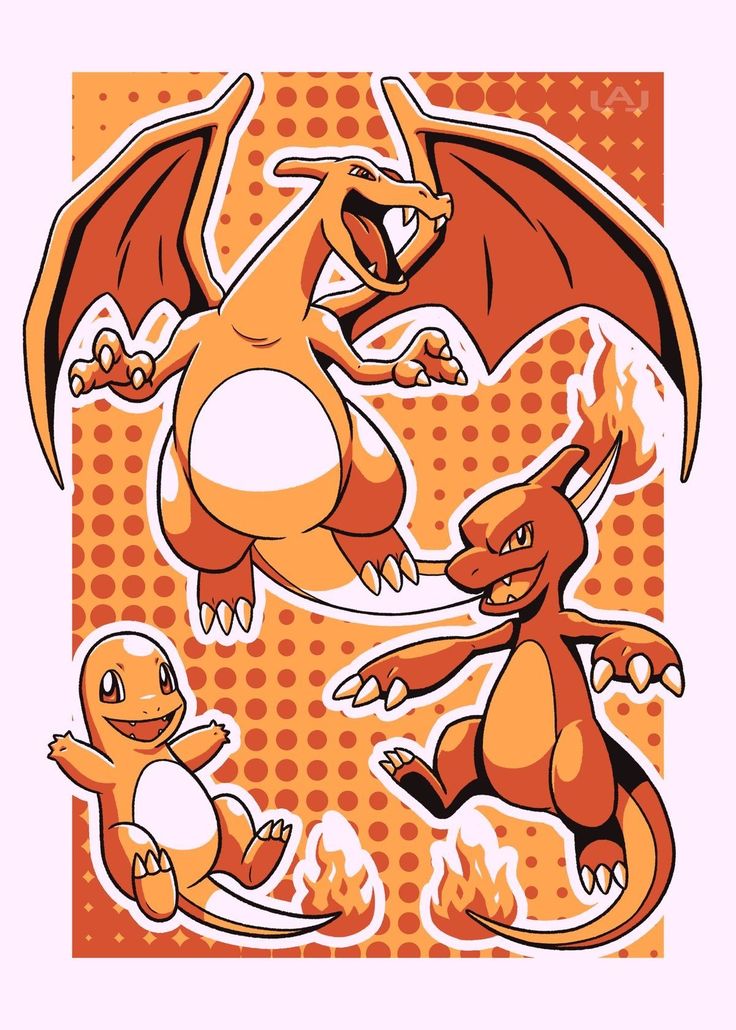 an orange and white drawing of two pokemons with fire coming out of their mouths