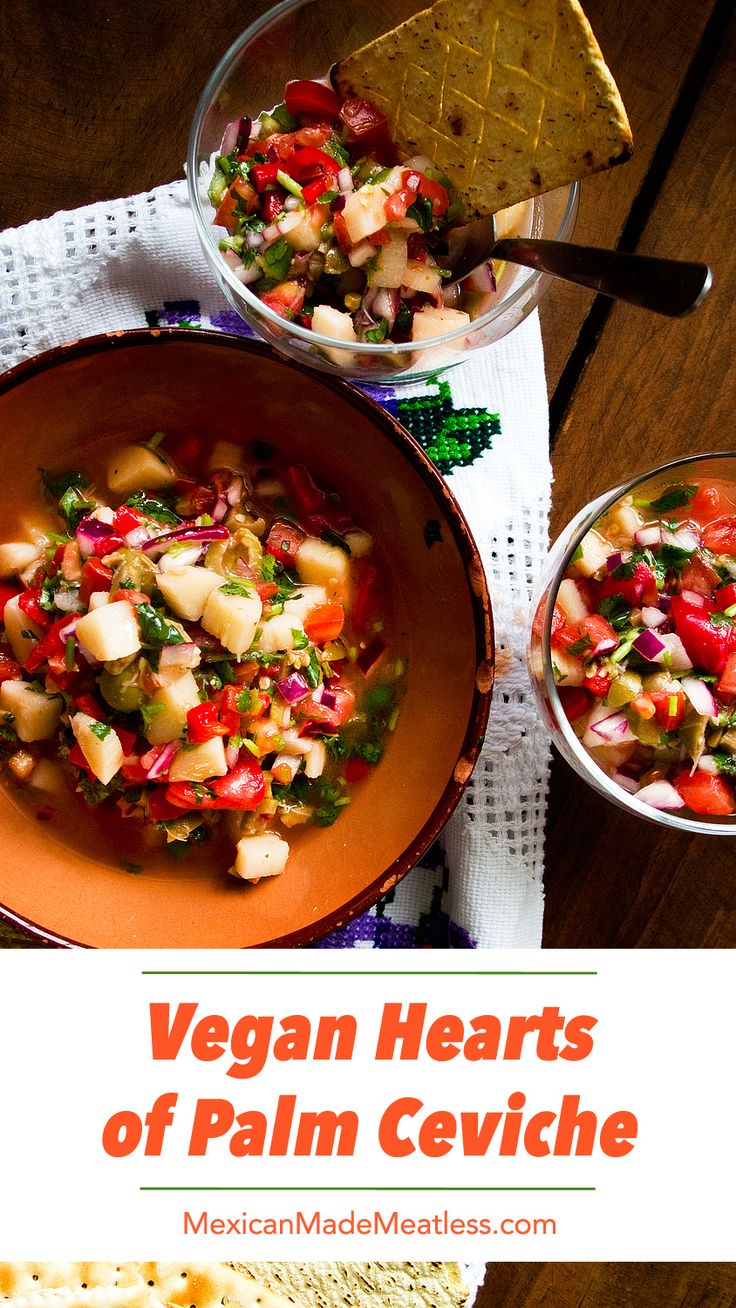 vegan hearts of palm cevichche with tortilla chips