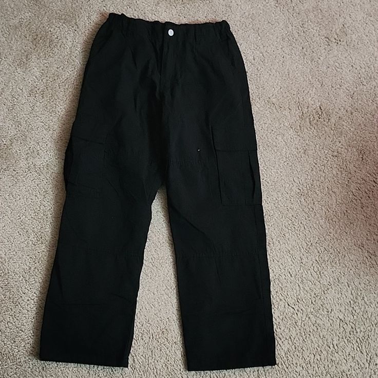 H&M Black Relaxed Boys Pants Casual Streetwear Bottoms By H&m, H&m Casual Streetwear Bottoms, Casual H&m Straight Pants, Casual H&m Bottoms For Streetwear, Black Trousers From H&m, H&m Black Trousers, H&m Casual Straight Leg Bottoms, H&m Trousers With Pockets, Casual H&m Pants