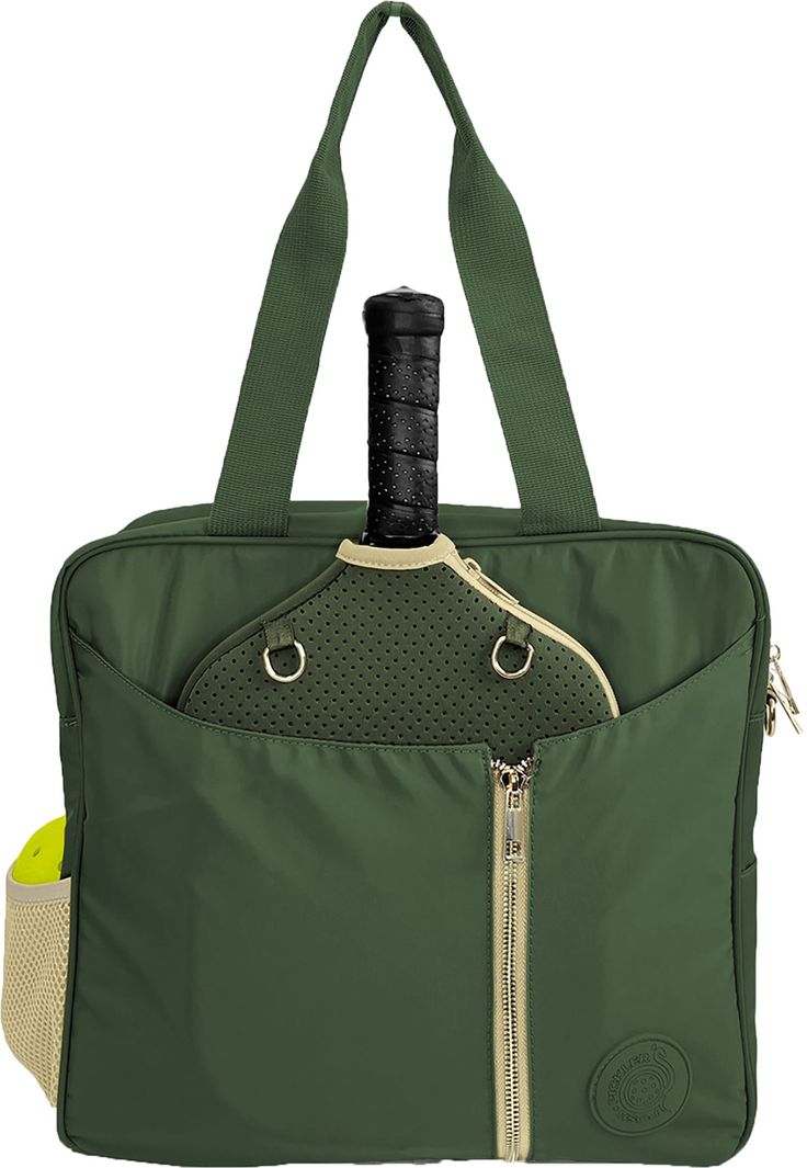 a green bag with a wine bottle in the middle and zippers on it's side