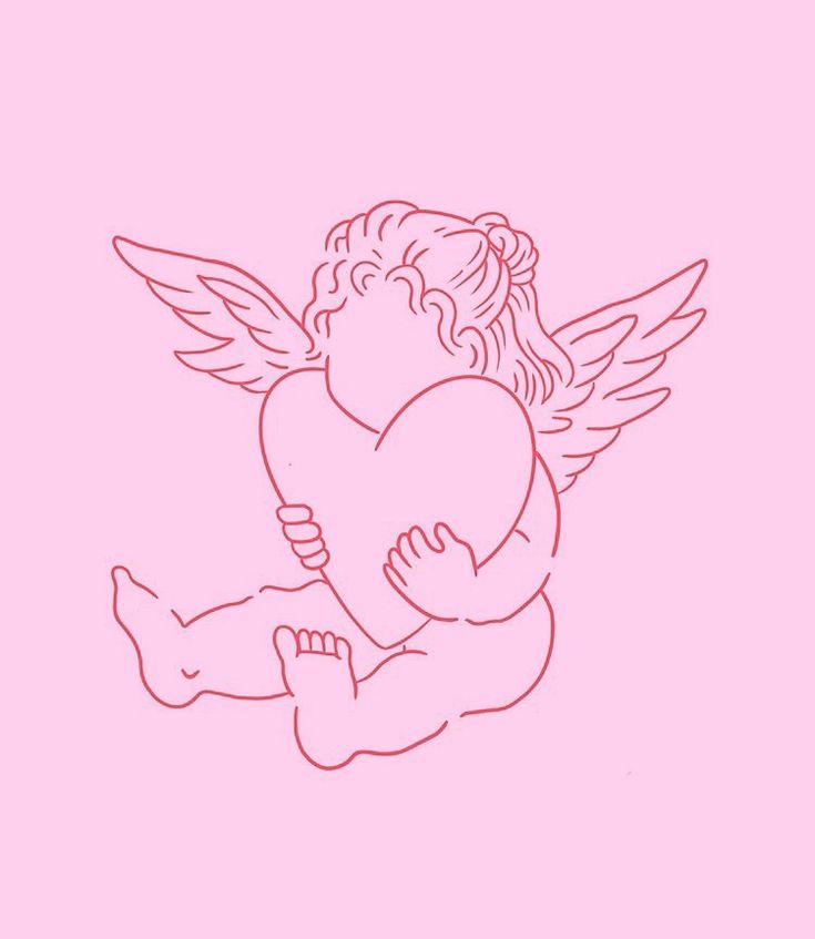 an angel holding a heart on a pink background