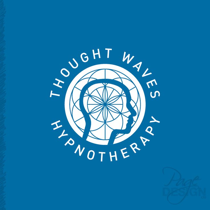 the thought waves hypnotheraphy logo on a blue background with white lettering