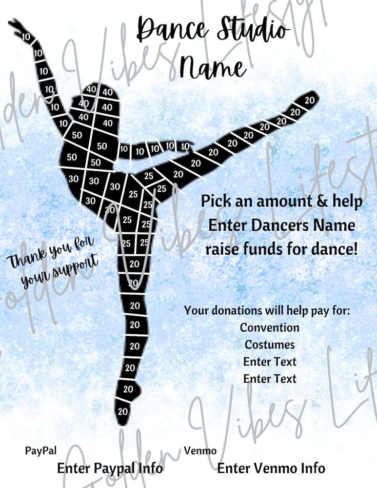 a flyer for the dance studio name contest with a dancer in black and white on it